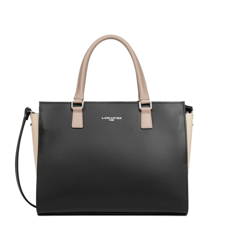 Grand sac cabas main Smooth Noir Nude Lancaster