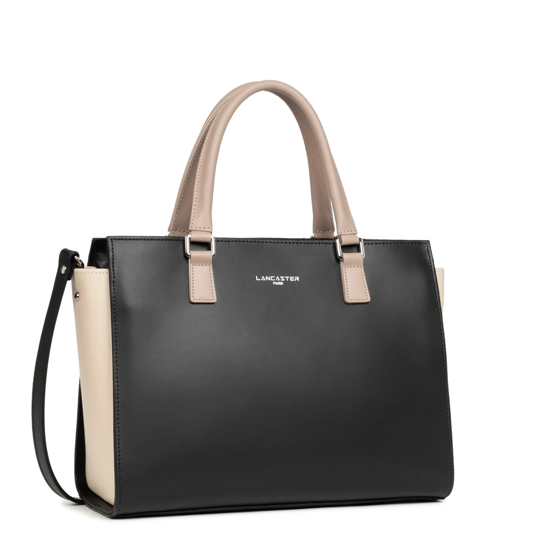 Grand sac cabas main Smooth Noir Nude Lancaster