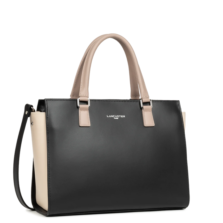 Grand sac cabas main Smooth Noir Nude Lancaster