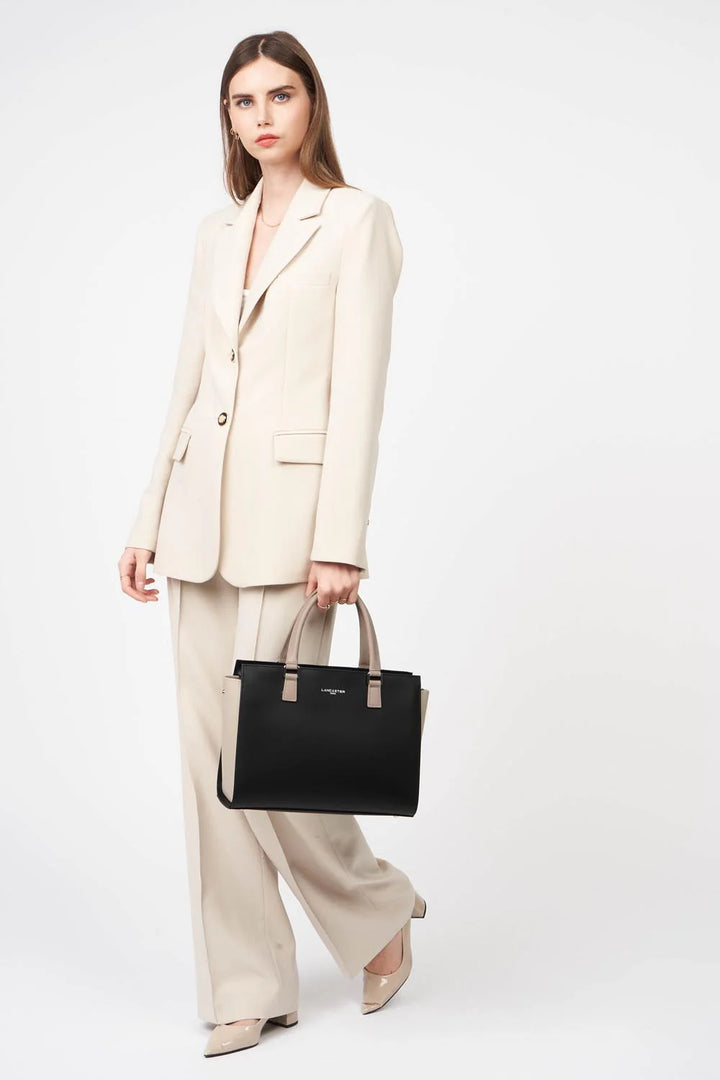 Grand sac cabas main Smooth Noir Nude Lancaster